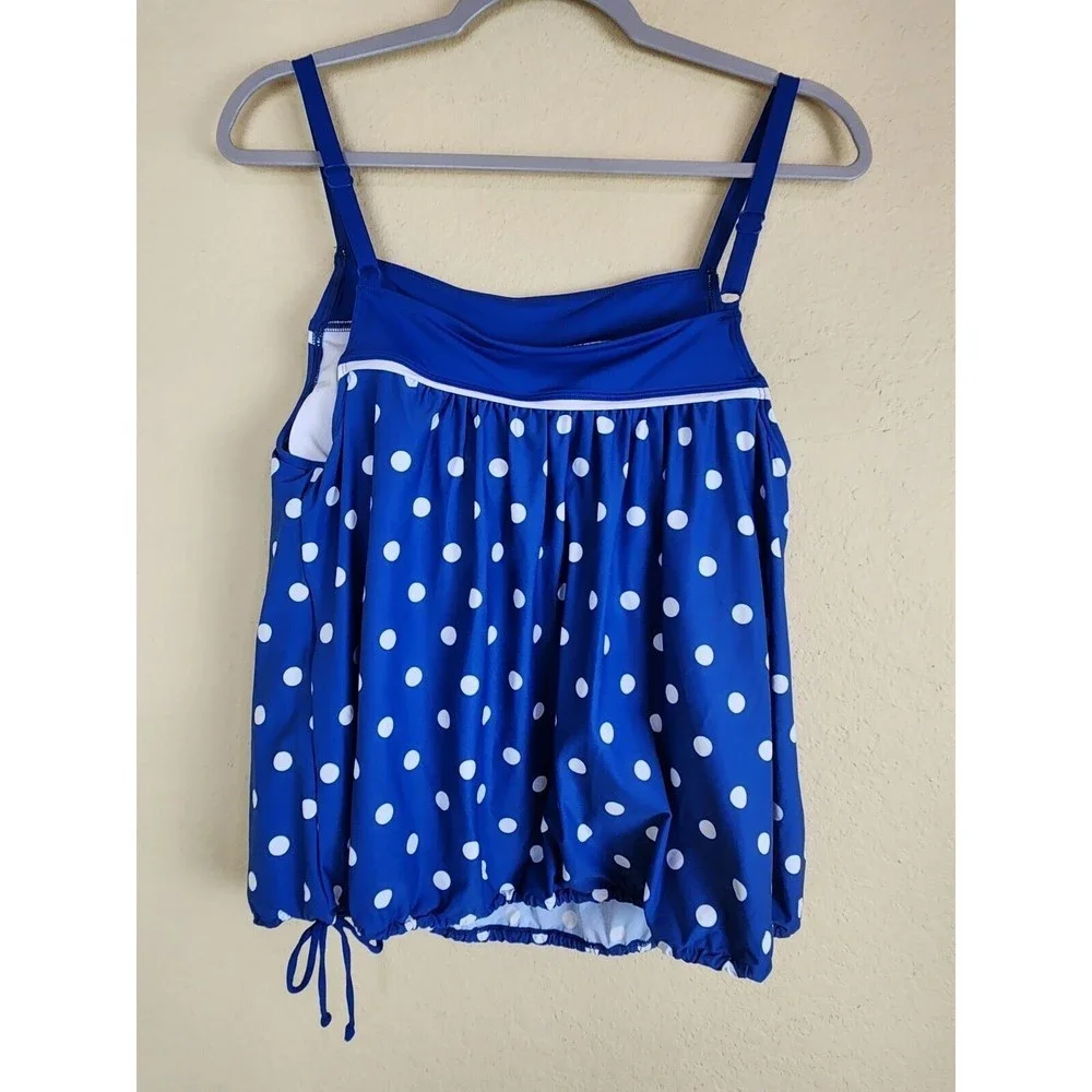 Beach House Women's‎ Blue Polka Dot Sport Tully Tankini Swim Top Size 12 NWT